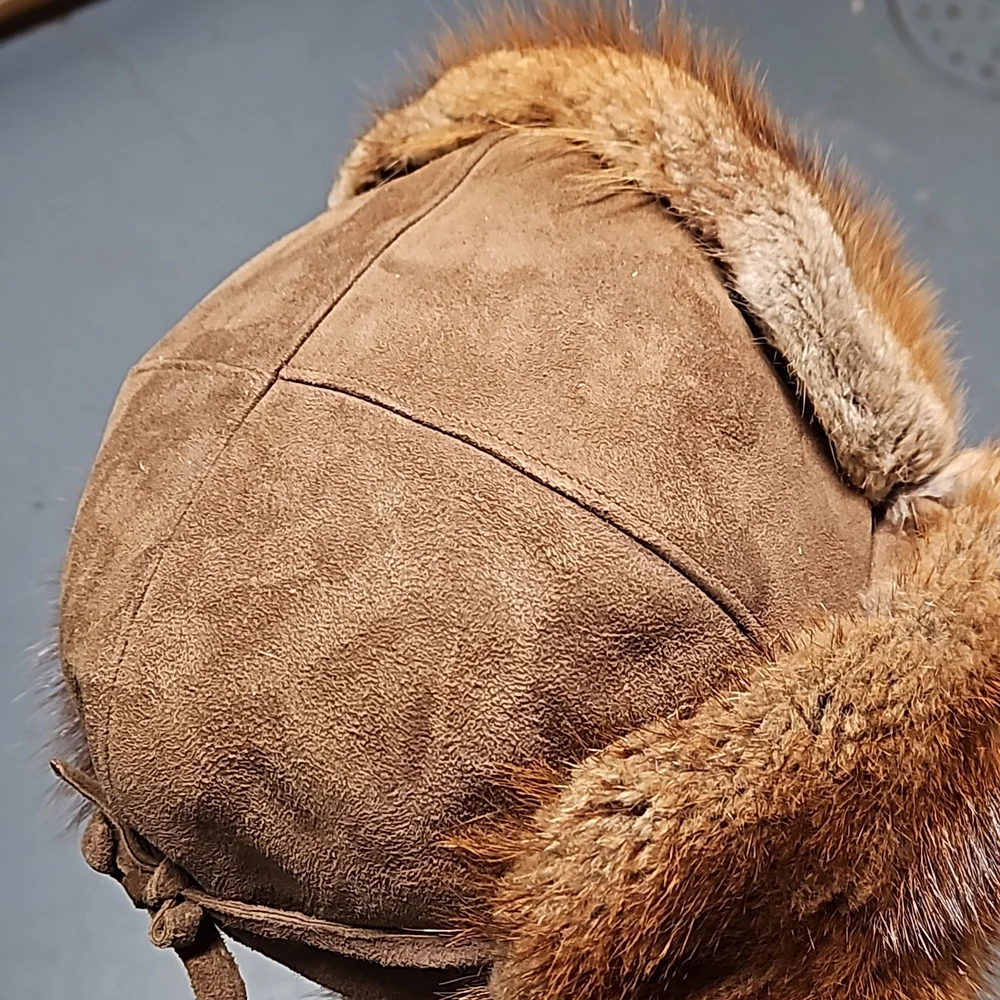 Vintage real fur russian style ushanka trapper hat